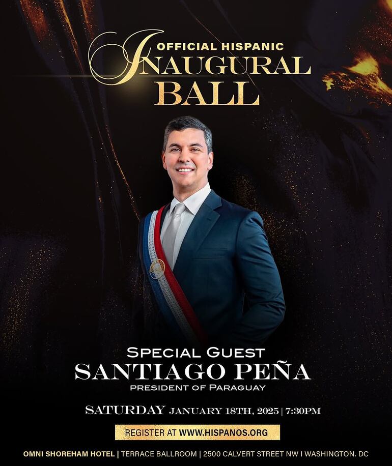 Anunciaron presencia de Santiago Peña en un baile inaugural por el cambio de gobierno en Estados Unidos.