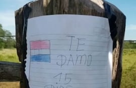 Los presuntos amedrentadores dejaron un panfleto pegado a un poste de la estancia "San Rafael II" de Yasy Cañy, en la que daban un plazo de 15 días al propietario del establecimiento, Andrés Duré Rodas, para entregarles las tierras que reivindican como suyas.