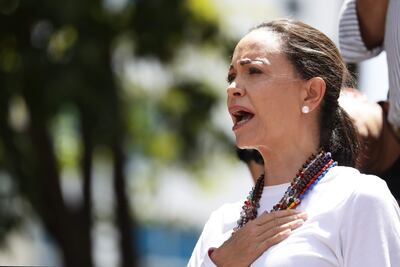 La líder opositora venezolana María Corina Machado durante una protesta en rechazo a los resultados oficiales de las elecciones presidenciales, este sábado en Caracas.