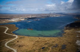 Vista aérea de Stanley, Islas Malvinas.