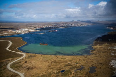 Vista aérea de Stanley, Islas Malvinas.