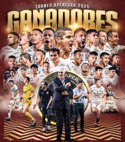 Los protagonistas de la obtención del título peruano para el Universitario, entre los cuales aparece en paraguayo Williams Riveros.