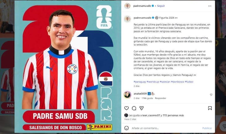 Publicación del padre Samuel González, en alusión al mundial, en redes sociales.