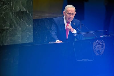 Benjamin Netanyahu, primer ministro de Israel, durante su discurso en la Asamblea General de la ONU.