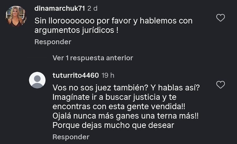 Comentario de la jueza de Sentencia Dina Marchuk, sobre Kattya González