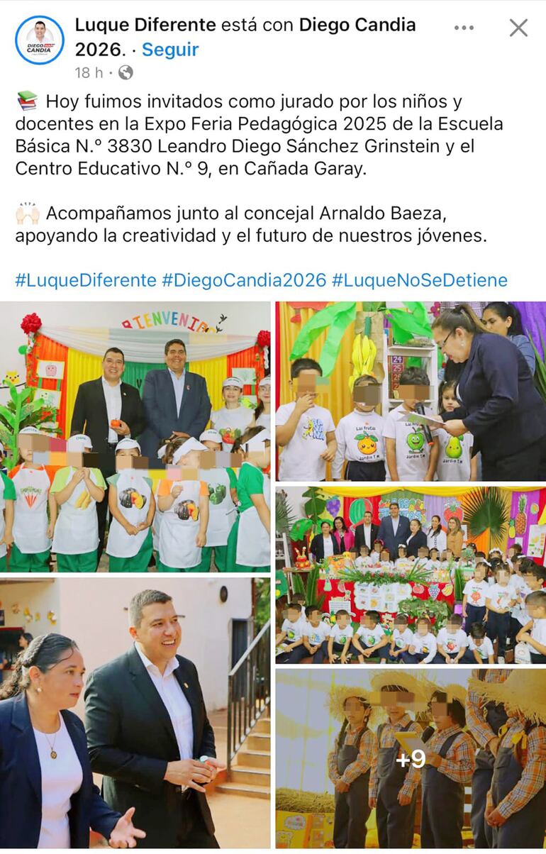 Fotos de niños levantada en las redes sociales del movimiento cartista y del candidato a intendente.