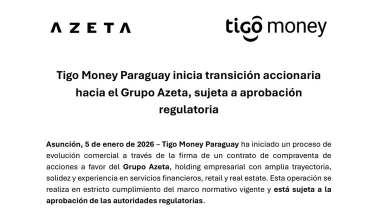 Comunicado conjunto Grupo Azeta Tigo Money