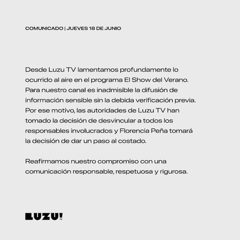 Comunicado de Luzu sobre el papelón en el programa el Show del Verano.