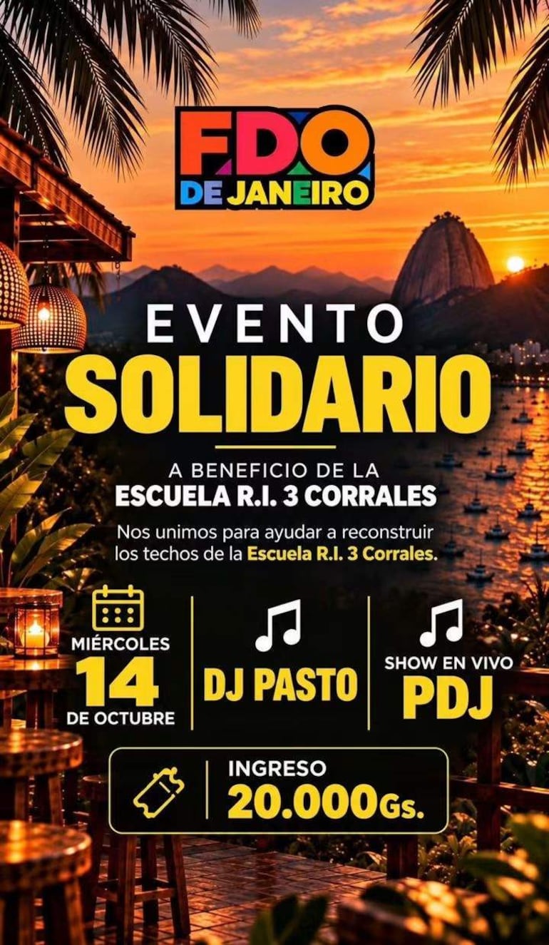 Cartel colorido invita a un evento con el texto sobre el show en vivo, sin personas visibles.