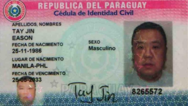 La cédula paraguaya que tenía el chino capturado ayer en Luque.