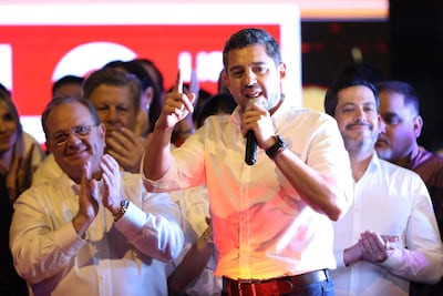 El vicepresidente de Paraguay, Pedro Alliana, habla en un evento tras la elección de Camilo Pérez como candidato de la Lista 1 del Partido Colorado, para disputar la Municipalidad de Asunción en las elecciones municipales del próximo 4 de octubre en Asunción (Paraguay). EFE/ Juan Pablo Pino