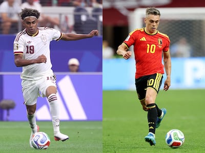 El delantero de España, Lamine Yamal, y el delantero de Bélgica, Leandro Trossard (D), dos de los protagonistas que tendrá el duelo entre España y Bélgica, por los cuartos de final del torneo de fútbol de la Copa Mundial 2026 en el Los Angeles Stadium en Inglewood.