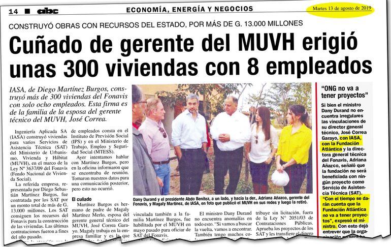 Publicación de ABC en la que se plasmó la promesa del ministro Dany Durand de nunca adjudicar ningún proyecto a la Fundación Atlántica.