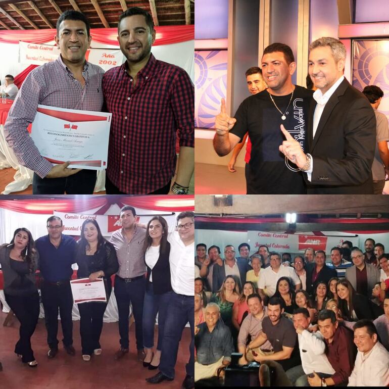 Azuaga en compañía del actual presidente y el futuro vicepresidente de la República, además de otros altos cargos colorados.