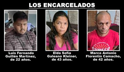 Luis Fernando Guillén Martínez, de 22 años; Elda Sofía Galeano Kleiner, de 43 años, y Marco Antonio Florentín Camacho, de 42 años, encarcelados por el crimen del militar Guillermo Alicio Moral Centurión.