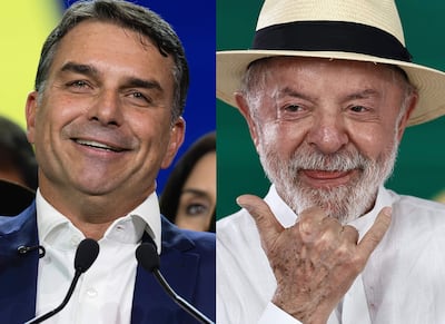 Combo de fotografías de archivo que muestra al senador Flávio Bolsonaro (i), y al presidente de Brasil, Luiz Inácio Lula da Silva. Los candidatos a las elecciones en Brasil diseñan cada vez más sus mítines y discursos pensando en las redes sociales. El fenómeno de los vídeos cortos, cada vez más extendido en las democracias modernas, ha encendido las alarmas de académicos por su capacidad para deteriorar el debate.