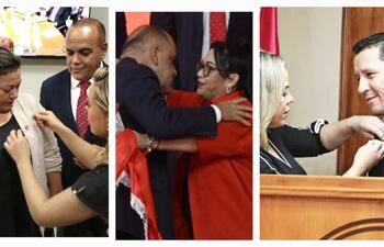 La senadora Zenaida Delgado, Norma Aquino, alias Yamy Nal y Javier Chaqueñito Vera, todos exCruzada Nacional cuando fueron recibidos por los cartistas.