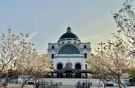 Los lapachos, con sus intensas flores realzan la belleza de la Basílica de Caacupé y le otorgan un marco natural único.