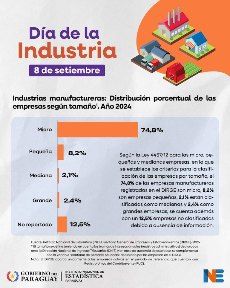 Gráfico informativo detallando la clasificación de las empresas manufactureras en Paraguay según su tamaño.