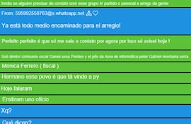 Conversación de 27 y 28 de julio de 2021 entre Marcus Vinicius Espindola Marques de Padua (verde), ahora preso en Brasil, y Sebastián Enrique Marset Cabrera (azul), ahora encerrado en Estados Unidos.