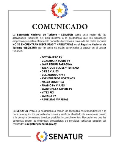 El comunicado de Senatur.