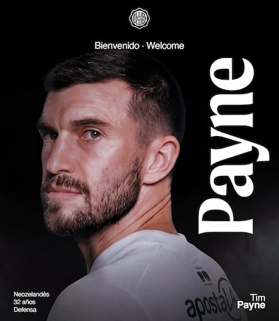 Gráfica diseñada por el departamento de prensa de Olimpia para anunciar la llegada del defensor neozelandés Tim Payne.