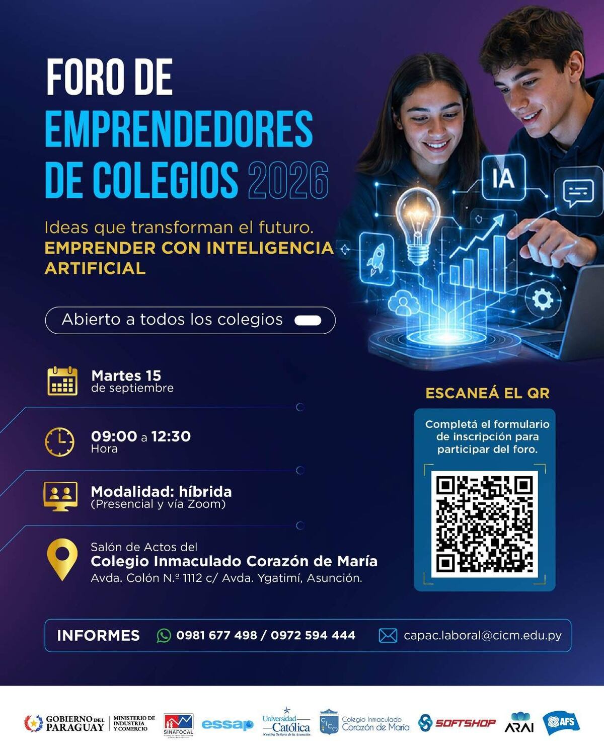 Realizan foro de emprendedores de estudiantes de colegios con enfoque en la IA