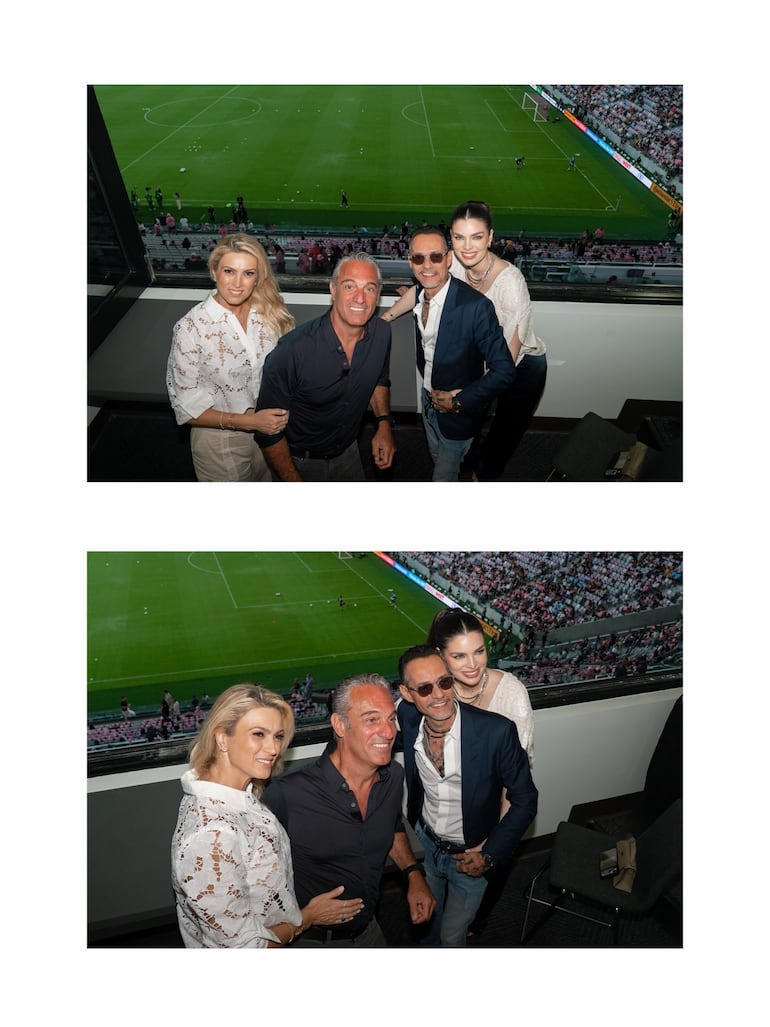 Nadia Ferreira y Marc Anthony con sus compadres Carlos Slim Domit y María Elena Torruco en el NU Stadium. (Instagram/Nadia Ferreira)
