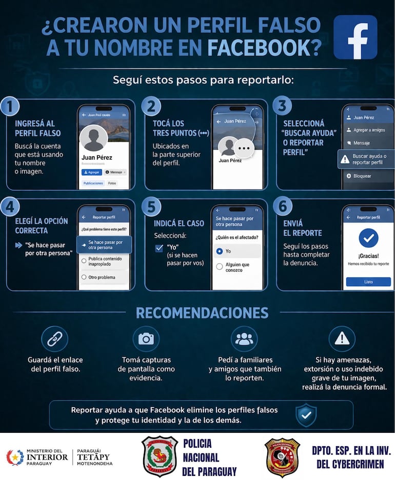 El Departamento de Cibercrimen de la Policía Nacional advierte sobre el peligro de robo de identidad en las redes sociales.