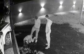 El que sería Jarbas Vaccari patea en el trasero a Gracieli Conrad López, frente al concubino de esta, Gabriel Pablo Devitte, en Abaí.