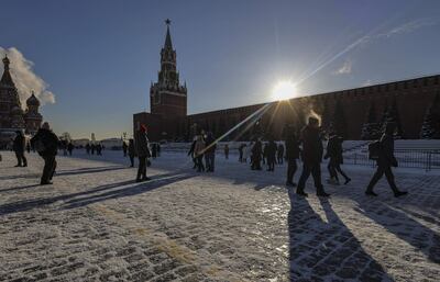 Ola de frío en la Plaza Roja de Moscú, Rusia.