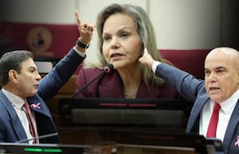 El senador Silvio Ovelar, la senadora Lilian Samaniego y el presidente del Senado, Basilio Núñez, discutieron en la sala de sesiones del Senado.