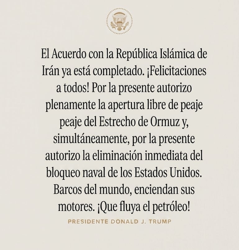 Comunicado oficial de la Casa Blanca, traducido al español.