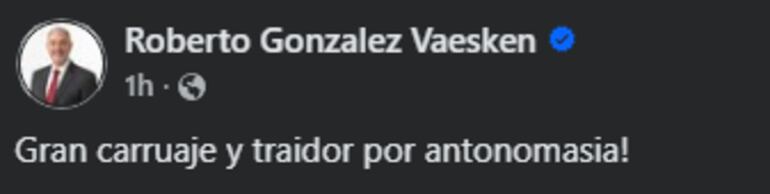 El mensaje de Roberto González Vaesken hacia Javier Zacarías Irún.
