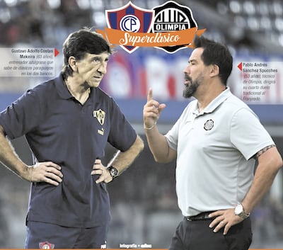 Gustavo Adolfo Costas Makeira (63 años), de Cerro Porteño y Pablo Andrés Sánchez Spucches (53 años) de Olimpia, se enfrentarán por primera vez en el Superclásico del fútbol paraguayo.