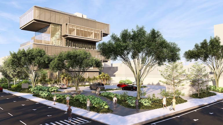 La nueva Casa Matriz incorporará amplias áreas verdes abiertas, integrando ciudad y arquitectura.