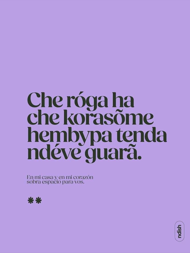 Fondo morado con texto en negro que expresa amor y conexión cultural para el Día del Guaraní.