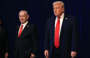 El presidente de Estados Unidos, Donald Trump, ofrece una conferencia de prensa con el primer ministro israelí, Benjamin Netanyahu, en su club Mar-a-Lago el 29 de diciembre de 2025 en Palm Beach, Florida.