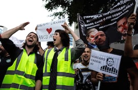 Manifestación frente a la sede del Banco Master, en Sao Paulo (Brasil).