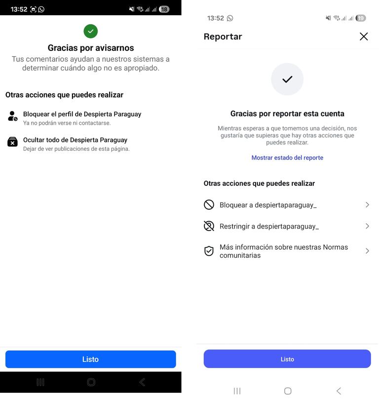 Capturas de denuncias y reportes compartidas por el propio Gustavo Villate a la redacción de ABC Color.