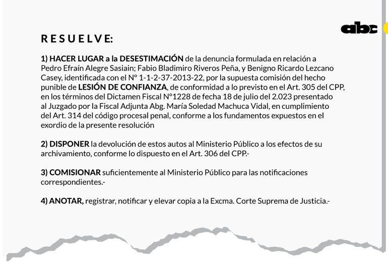 Parte resolutiva de la decisión de la jueza.