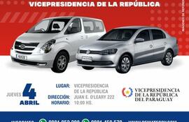 El jueves 4 de abril los interesados tendrán la posibilidad de adquirir un vehículo en el remate que realizará la Vicepresidencia de la República.