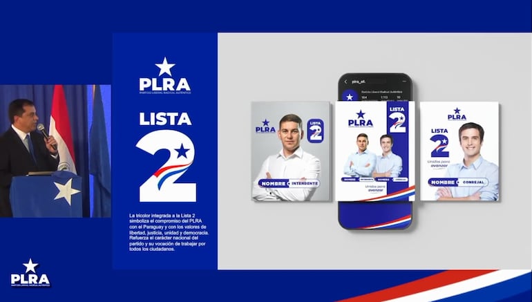 Diego Riveros, director del PLRA, muestra la nueva imagen institucional del partido.