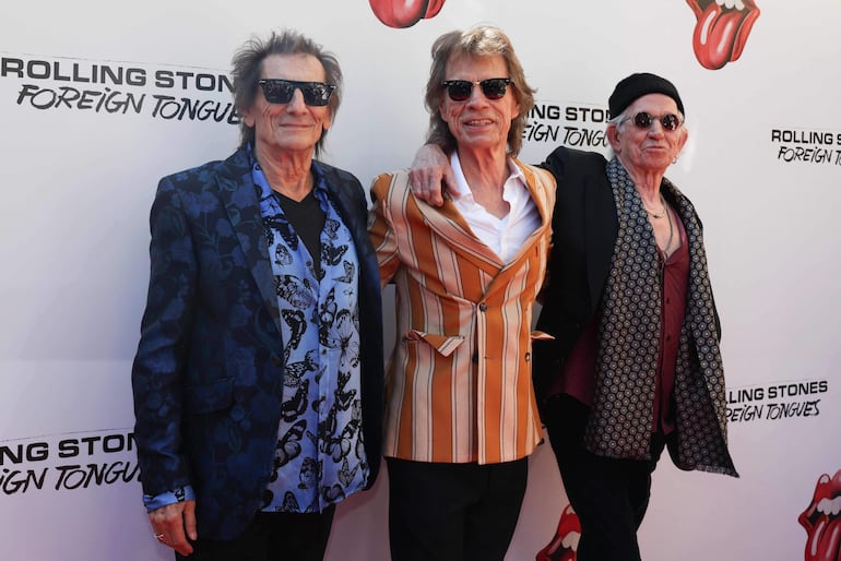 De izquierda a derecha: Ronnie Wood, Mick Jagger y Keith Richards durante la presentación del nuevo disco de The Rolling Stones.