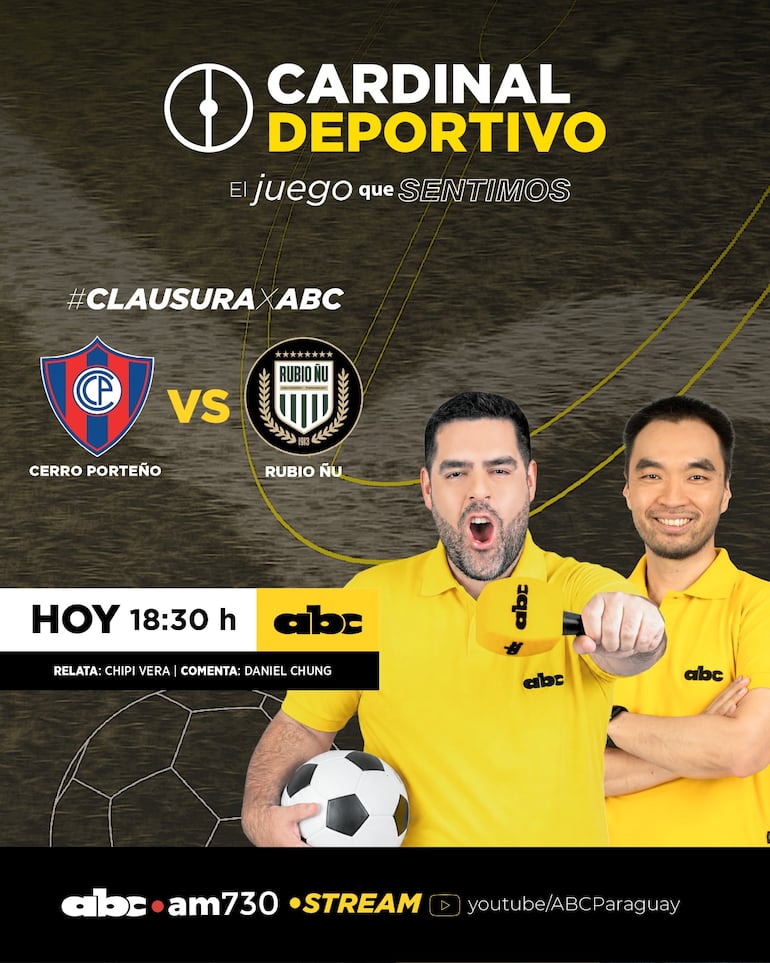 Cerro Porteño vs. Rubio Ñu, por ABC Cardinal 730 AM y ABC Paraguay en Youtube.