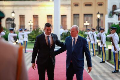 El presidente Santiago Peña recibe en el Palacio de Gobierno al príncipe Alberto II de Mónaco, para una visita oficial de tres días.