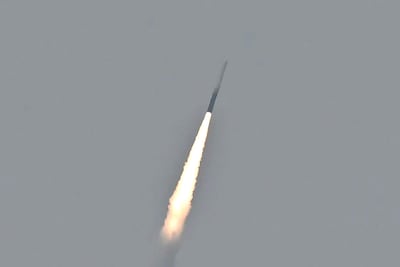El cohete orbital Vikram-1, de la empresa india Skyroot Aerospace, despega desde el Centro Espacial Satish Dhawan, en Sriharikota, estado de Andhra Pradesh, India, el 18 de julio de 2026.