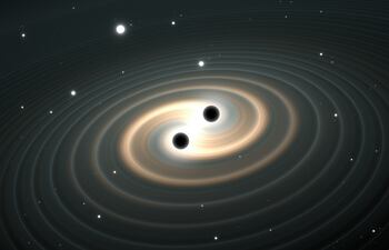 Ondas gravitacionales de la fusión de agujeros negros, imagen ilustrativa.