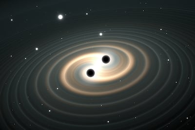 Ondas gravitacionales de la fusión de agujeros negros, imagen ilustrativa.