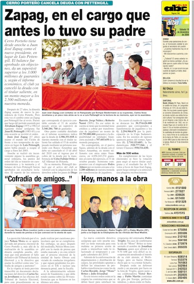 Publicación de nuestro diario sobre la asunción de Juan José Zapag como nuevo presidente de Cerro Porteño, en sustitución de Luis Pettengill.